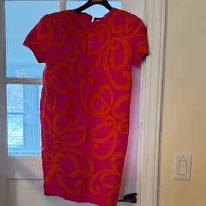 Carmen Marc Valvo Hot Pink Dress with Orange Swirl Pattern